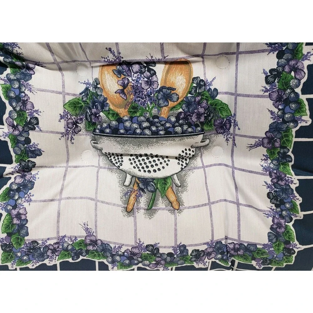 SET OF 2 THICK REVERSIBLE CHAIR CUSHION PADS w/ties, BASKET OF BLUEBERRIES, B&D
